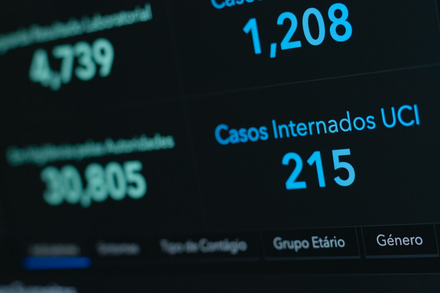 Digital dashboard showing health statistics and interactive interface buttons.